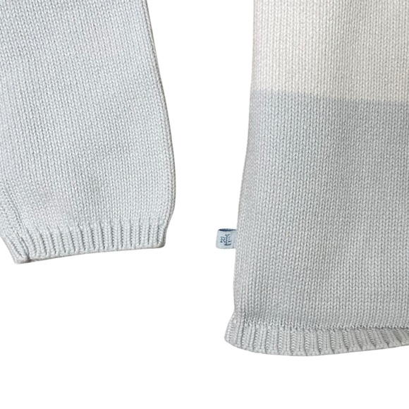 Lauren Ralph Lauren Sweater Women M blue White Striped Cable Knit Classic Preppy - Picture 6 of 11